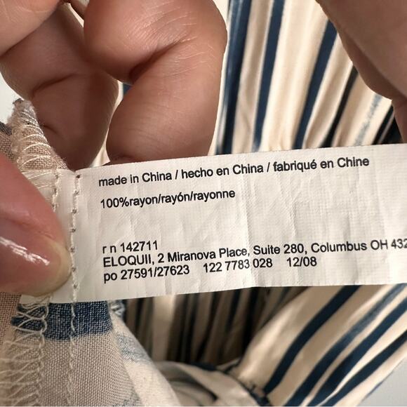 Eloquii Tiered Cream Blue Striped Sleeveless Halter Midi Dress Sz 14 Resortwear - Picture 9 of 9